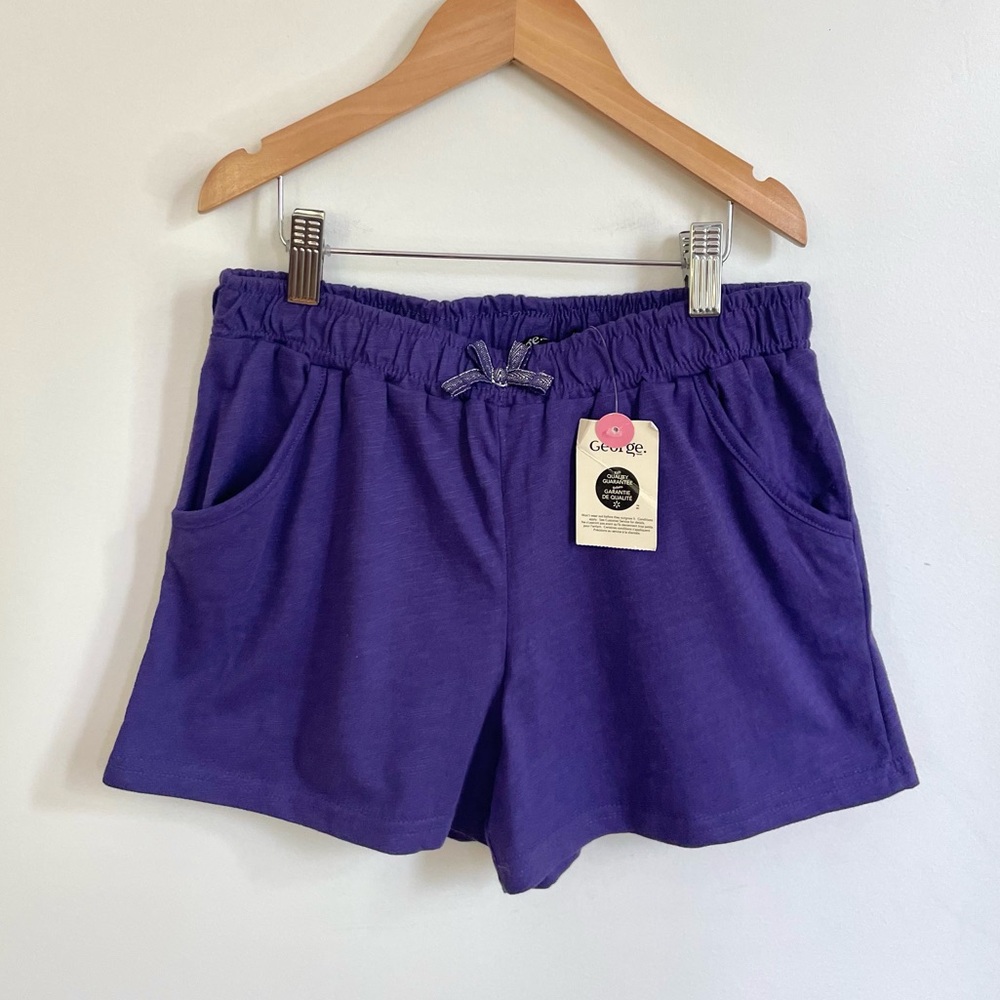 4/$20💥NWT Dolphin Jersey Pull-On Shorts, Pockets, Wide Leg, Silver Bow, Purple